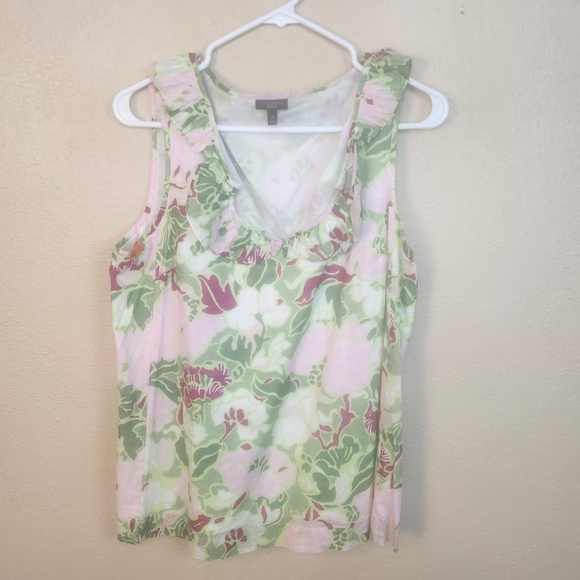 Talbots Pink and Green Floral Ruffle Tank Top Size 14 (5910) - Picture 1 of 5